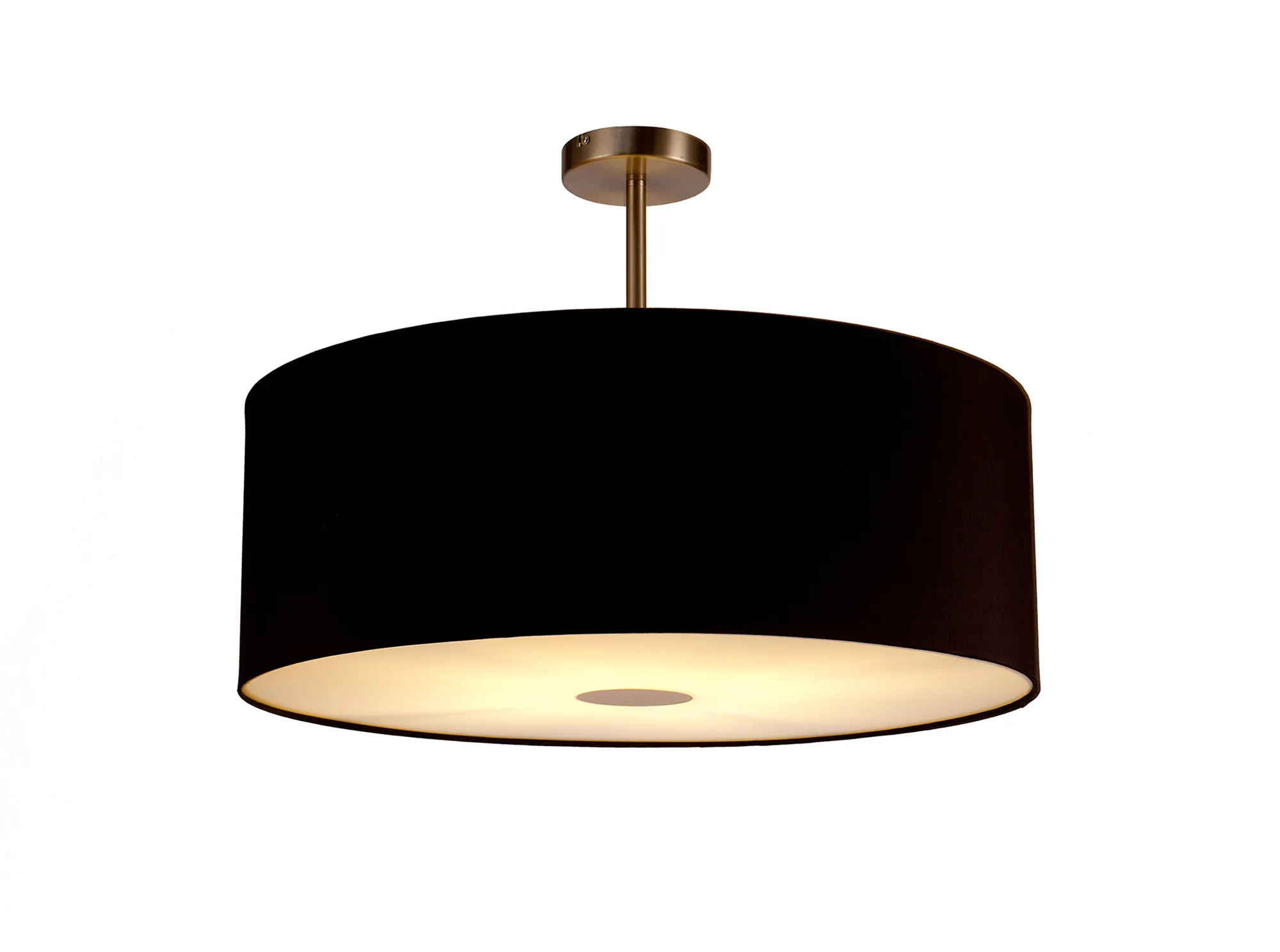 DK0275  Baymont 60cm Semi Flush 1 Light Satin Nickel, Midnight Black/Green Olive, Frosted Diffuser